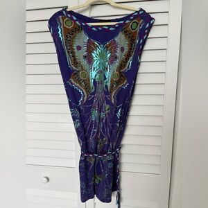 Custo Barcelona Purple Mini Dress with Braided Trim, painted butterfly